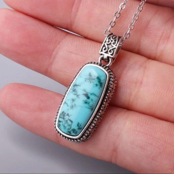 Turquoise Silver Stone Necklace - Picture 3 of 4